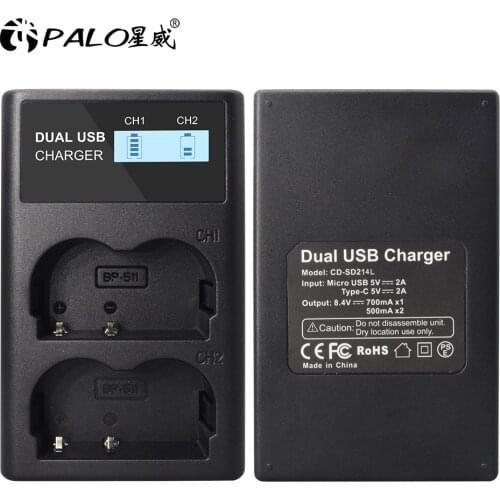 BP-511 BP 511 BP511 BP511A LCD USB Dual Battery Charger for Canon EOS 40D 300D 5D 20D 30D 50D 10D D60 G6 L10