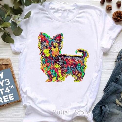 Watercolor Teddy Animal Print Tshirt Women Kawaii Dog T Shirt Femme Summer Short Sleeve Female T-Shirt Harajuku Shirt Wholesale