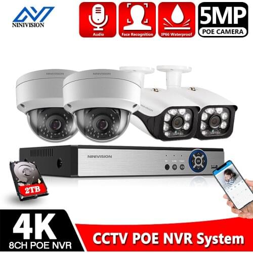 Face Detection POE NVR Kit Outdoor Audio IP Camera 4CH Video Security Surveillance System Infrared Night Vision CCTV Cameras Set
