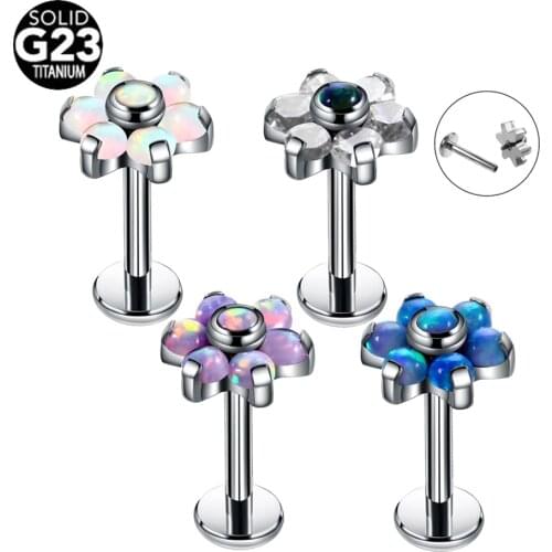 1Pc G23 Titanium Opal Lip Rings Flower Ear Stud Rings Tragus Earring Conch Piercings Labret Ring Dermal Anchor Tops Body Jewelry