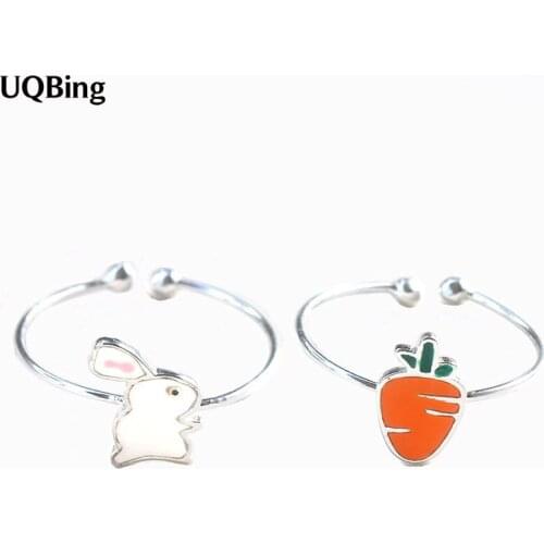 2 piece Special Style Radish Rabbit Rings Silver Color Open Ring Jewelry Christmas Gift Women Jewelry Finger Rings