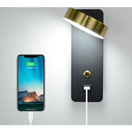 Indoor wall lamps DC5V USB charge 9W wiht switch led wall light black and golden modern wall lamp stair study livingroom sconce