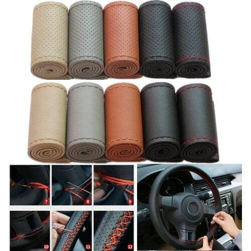 Leather Steering Wheel Cover Car Braid On The Steering Wheel 38 cm DIY Microfiber Leather Covers Auto Steering Wheel Cover