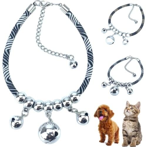 Leather Cat Collar With Bell Adjustable Black and white braided rope Kitten Puppy Small Pet Dog Cat Bell Necklace Pet acessorios
