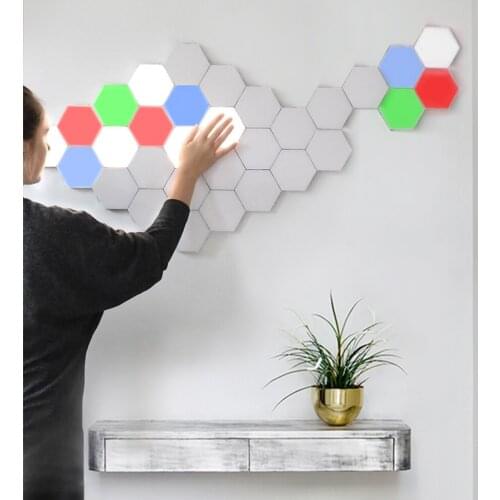 Creative LED Hexagon Lamp RGBW Honeycomb Light Touch control Ceiling Lamps AC110-240V 3W ABS Modern Wall Lighting DIY Decoration