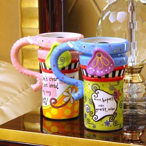 Creative ceramic mugs Hand-painted Elephant Mug coffee mug Cute animal mug ceramic coffee cup with lid Gift for festival