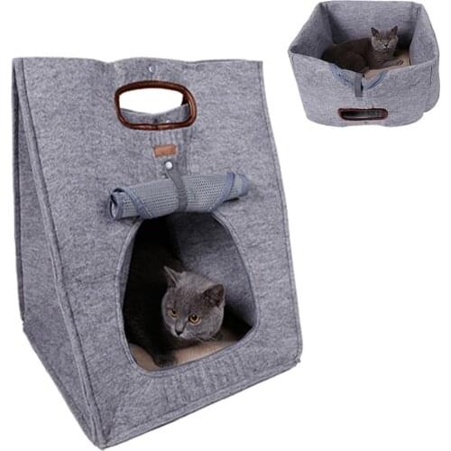 3 In 1 Pet Bed Dog Cat House Cage Felt Cloth Handbag Soft Mat Kennel Warm Cushion Indoor handbag Pet Carrier