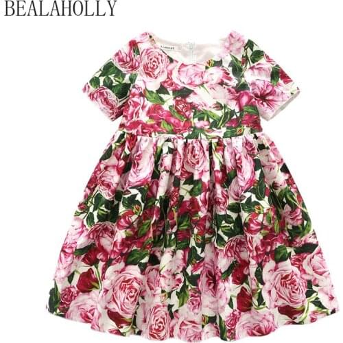 BealahollySummer Girls Dresses Europe and America Style Big Girl Short Sleeve Flower Dress Childrens Princess Dress for Holiday