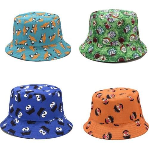 Summer Fisherman Hat Reversible Cartoon Bucket Hats For Women Men Street Hip Hop Bucket Cap Vintage Printed Fishing Hat