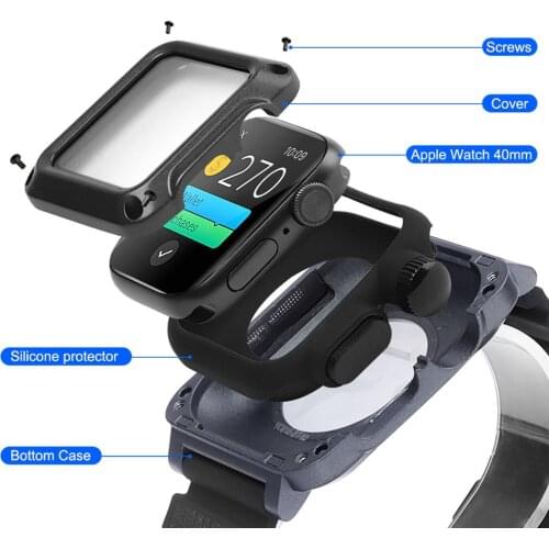 Metal all-round protective shell for iwatch SE 6 5 4 40mm 44mm Mens metallic case+band for apple watch 3 2 1 38mm 42mm case