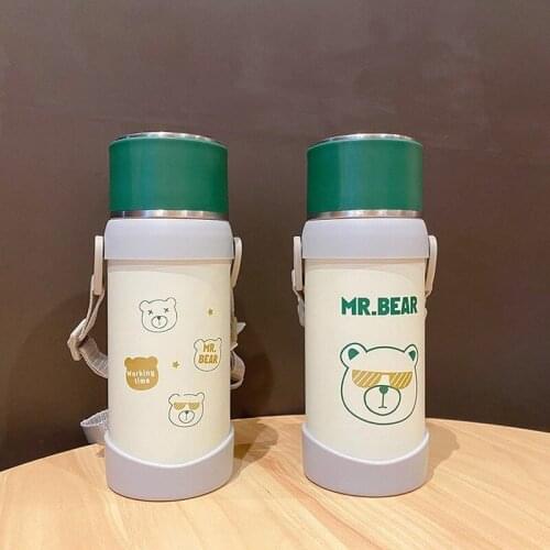 650ml Cute Cartoon Bear Water Bottle 316 Stainless Steel Portable Large-capacity Thermos Mug with Rope Student Outdoor Bottle