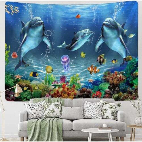Cartoon Whale Tapestry Wall Hanging Bohemian Hippie Kawaii Ocean Childrens Room Dormitory Home Decor