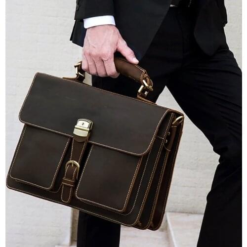 Luufan Men Business Briefcase Genuine Leather 15 inch Laptop Bag Cow Leather Messenger Shoulder Bag Compute Bag For Man Bag Tote