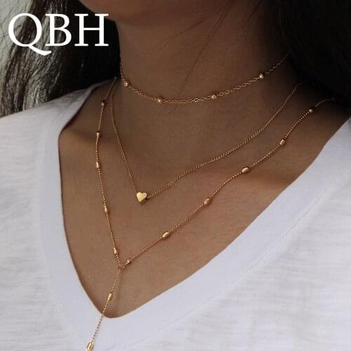 NK262 Sexy Multilayer Long Tassels Beads Heart Pendant Chokers Clavicle Chain Necklaces For Women Boho Beach Jewelry Collares