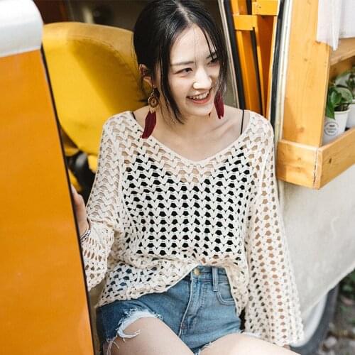 2021 New Beach Cover Up Bikini Crochet Mesh Blouse Beachwear Summer Swimsuit Cover Up Sexy See-through Beach Dress White Beige