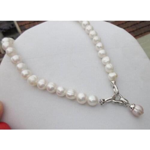 New style 10-11mm White pearl necklace + purple Pendants
