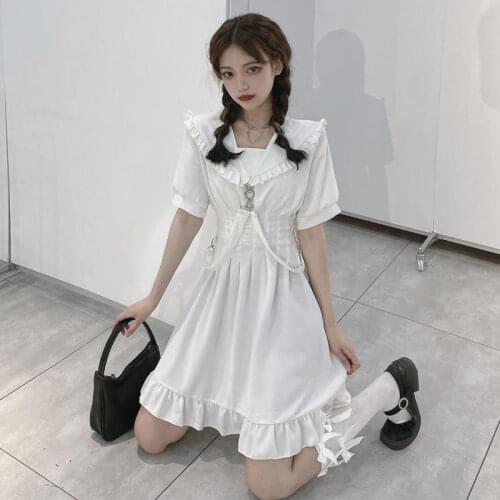 Harajuku Gothic Shirt Dress Summer Women 2021 Vintage Short Sleeve Punk White Black Dresses Plus Size Party Mini dress vestidos
