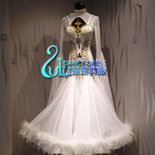 Women swing tango waltz Smooth us 8 dance competition dress Gradation ballroom dance dress white ballroom dance dress