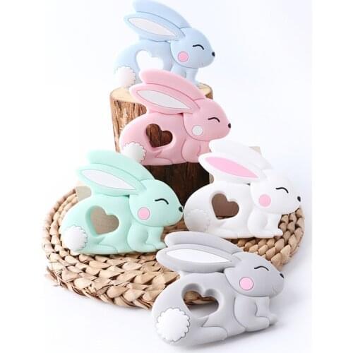 1pc Baby Teether Silicone Rabbit Beads Food Grade Bunny Teethers Nursing Teething Necklace Accessories Silicone Animal Teether