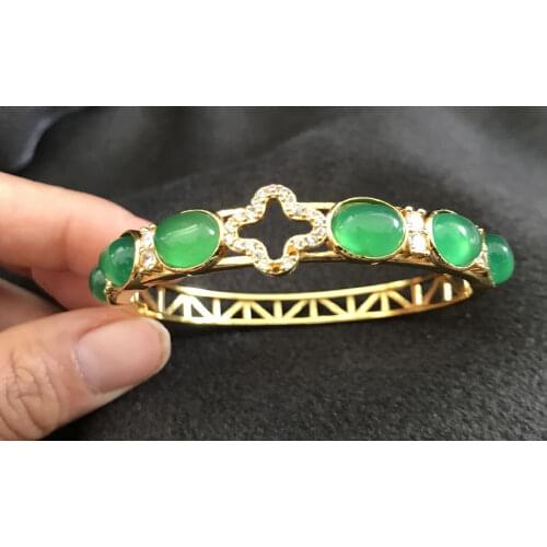 Multi-Color /Green/ Purple Jade 18KGP Clasp Bangle Bracelet