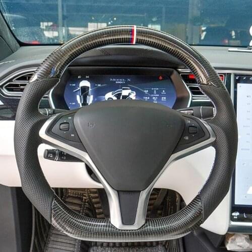 Customized Carbon Fiber Steering Wheel Perforated Leather Replacement With Heating For Tesla Model S 2017 2018 2019 2020 2021
