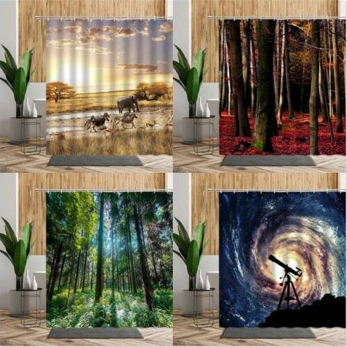 Natural Scenery Shower Curtain Forest Wild Animals Bathroom Decor Personality Landscape Living Room Hanging Curtains Wall Fabric