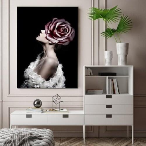 Modern Art Poster Decorative Elegant Woman and Flower Sexi Lady Photos Fashion Poster Print Art Painting Wall Canvas Prints