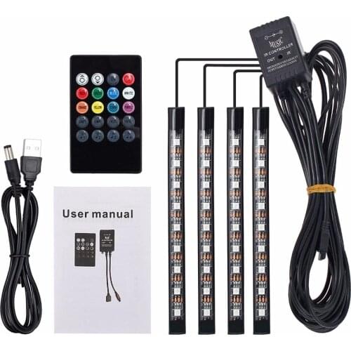 Car LED Strip Lights 36LEDs Multicolor Music Car Interior Atmosphere Lights RGB SMD LED Car Mood Lights with Sound Active