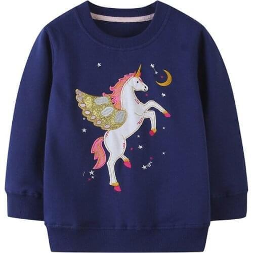 Jumping Meters New Unicorn Embroidery Autumn Winter Girls Sweatshirts Fashion Sport Hooded Top Childrens Long Sleeve Shirts