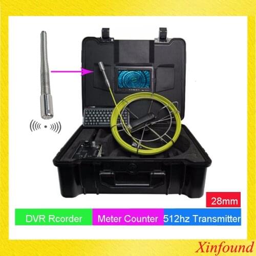 Pipe Sewer Drain Pipe Inspection Camera with DVR Recorder 7"LCD Meter Counter 28mm Long Spring Self Leveling 512Hz Transmitter