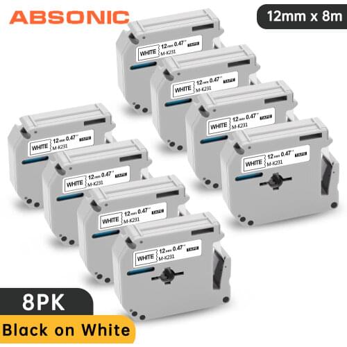 Absonic 12mm M-K231 MK231 Label Maker Black on White MK 231 MK-231 Compatible for Brother PT-80 PT-70 PT-60 Label Maker Printer