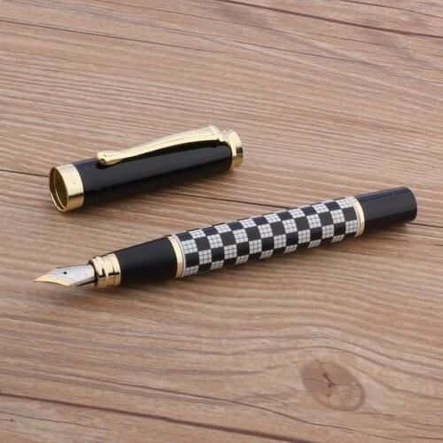High Quality Fountain Pen Jinhao 500 Metal Checkerboard Golden Trim Medium Nib Ink Pens For Stationery Office Supplies