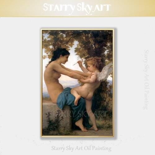 Top Artist Pure Hand-painted High Quality Classical Lady and Kid Angel Oil Painting on Canvas Luxury Wall Fine Art Oil Painting