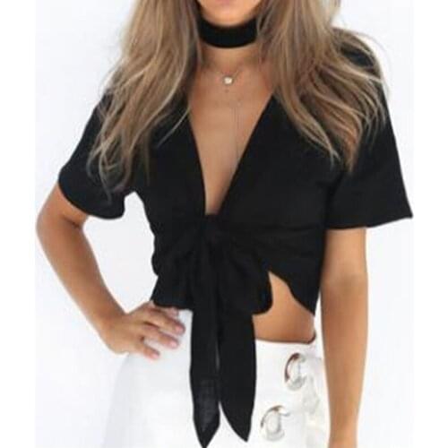 2021 Summer Blouse Women Casual Short Shirts Sexy V Neck Lace Up Short Sleeve Shirts Fashion Female Blouses Tops