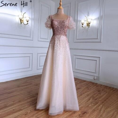 Serene Hill Champagne A-Line Sexy Evening Dresses Gowns 2021 Sparkle Beaded Lace Up For Women Party LA71153