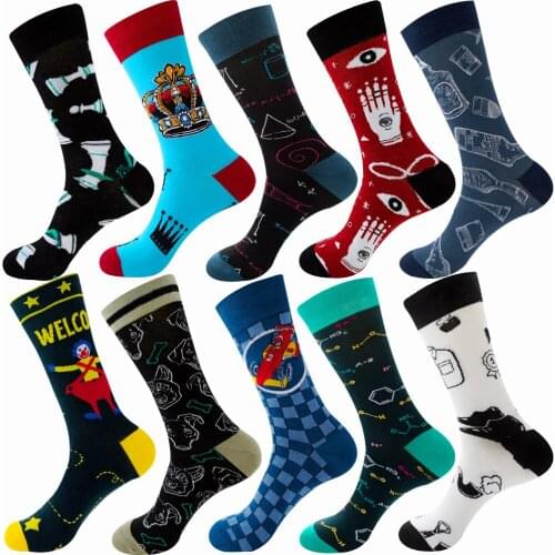 1 pair men socks combed cotton New geometric male socks fruit female socks street tide socks astronaut mid tube socks 2020