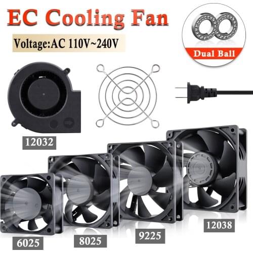 1Pcs Gdstime AC 110V 120V 220V 230V 240V Dual Ball Axial Fan 60mm 80mm 90mm 120mm EC Brushless Computer Case Cooler Cooling Fan