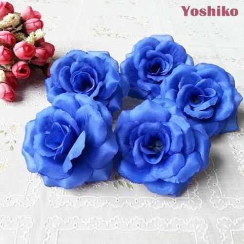 10pcs 8cm Royal Blue Artificial Rose Silk Flower Heads Decorative Flowers for Wedding DIY Home Party Banquet Decoration