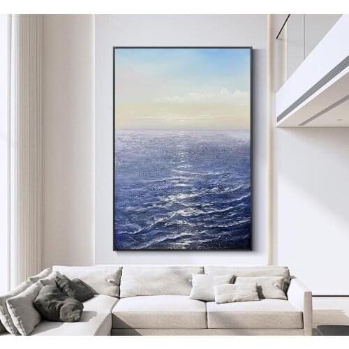 100%Hand Painted Modern impressist Light Blue Seascape Keeping Thickness Oil Painting On Canvas For Wall Decoration