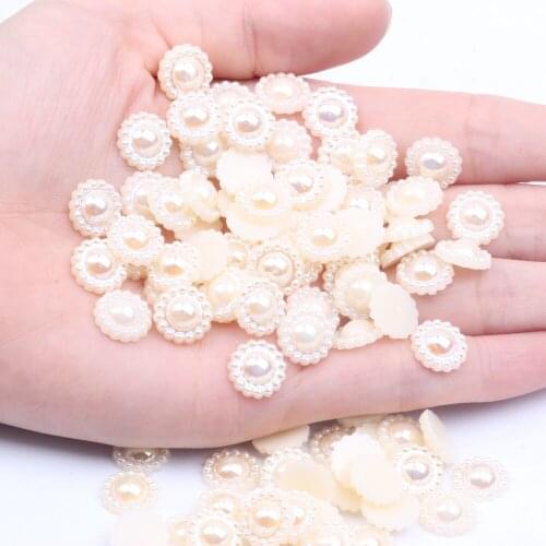 Half Round Pearls Sunflower 10mm 100/1000pcs Many AB Color Imitation Glue On Resin Beads Appliques For Wedding Dress Decoration