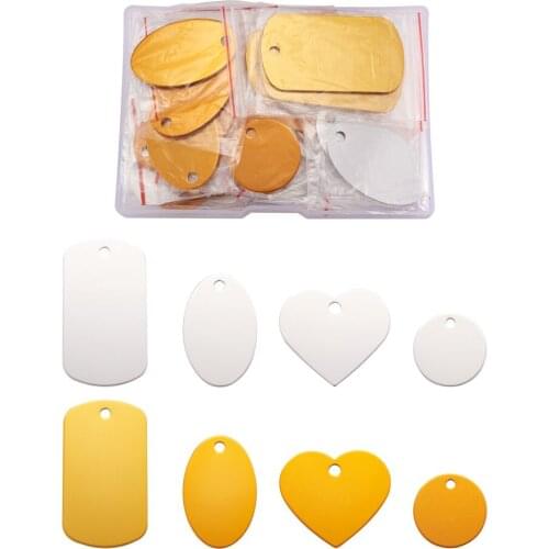 32pcs Aluminum Pendants Blank Tags Charms Rectangle Flat Round Heart Oval Mixed Shape For DIY Necklace Bracelet Jewelry Making