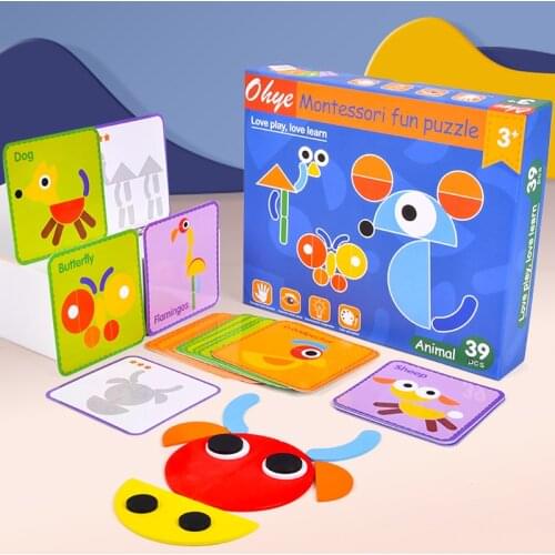 3D Wooden Jigsaw Puzzle Animal Modeling Early Education Geometric Tangram Wooden Game Toys For Children Montessori Learning