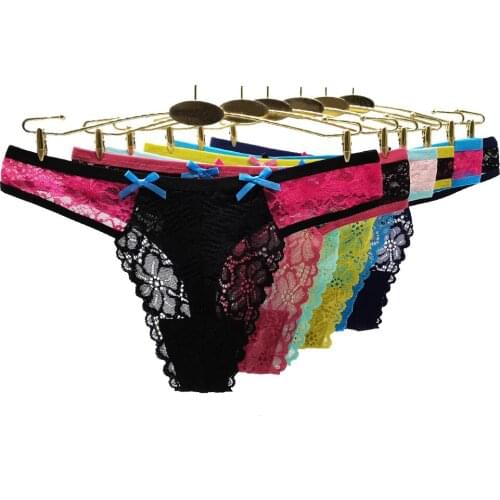 5 pcs/lots Women Sexy Lace Lingerie Temptation Low-waist Panties Thong Transparent Hollow Out Underwear Female G String 87419
