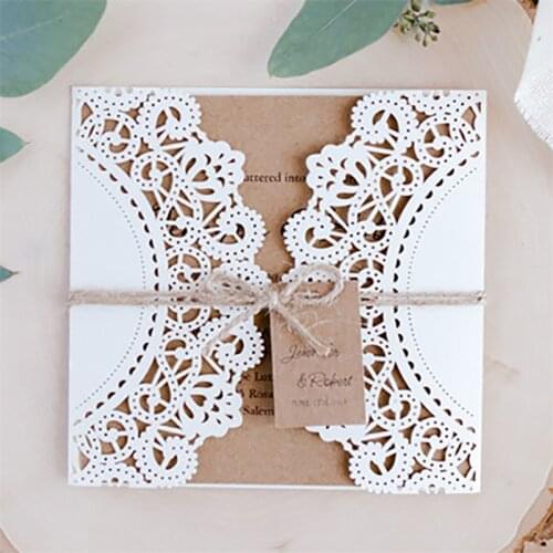 50Pcs Laser Cut Wedding Invitations Card Retro Vintage Wedding Bridal Shower Decor Gift Greeting Card Kits Event Party Supplies