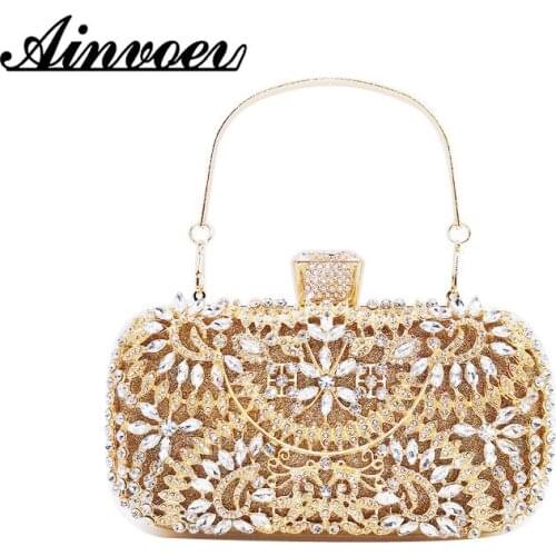 Ainvoev Diamond Evening Clutch Bag For Women Wedding Golden Clutch Purse Chain Dinner Bag Small Party Handbag With Metal Handle