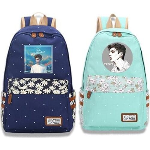 Anime Troye Sivan Canvas Backpack Bag Flowers Point School Teenager Student Book Travel Laptop Girl Bag Gift