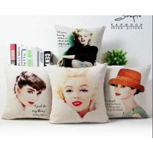 Free shipping/classic watercolor Monroe Hepburn cotton pillowcase cushion for leaning on of 43 * 43 No Inner
