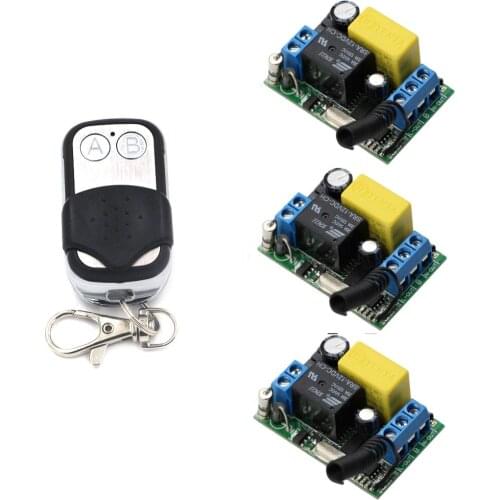New AC220V 1CH 10A RF Wireless Remote Control Switch Light Lamp LED A ON B OFF 3Receiver & 1Transmitter Learning Code