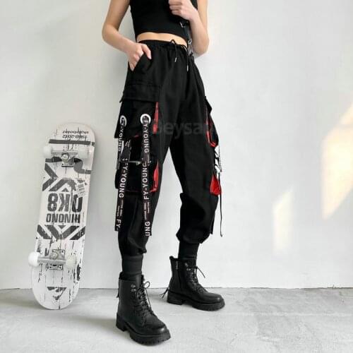 2021 Oversized Cargo Pants Women Black Harem Pants Harajuku Hiphop Loose HIgh Waist Pants Korean Style Trousers Femme Pantalon