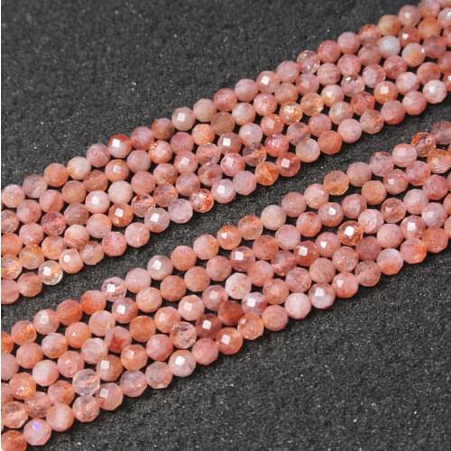 2/3/4mm Natural Orange Sunstone Stone Beads Round Faceted Spacer Tiny DIY Loose Beads For Jewelry Making beads Accessories 38cm